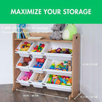 Humble Crew Toy Storage Organizer with Top Shelf and 9 Removable Bins, Natural/White – Toddler Bookshelf with Toy Organizer -
