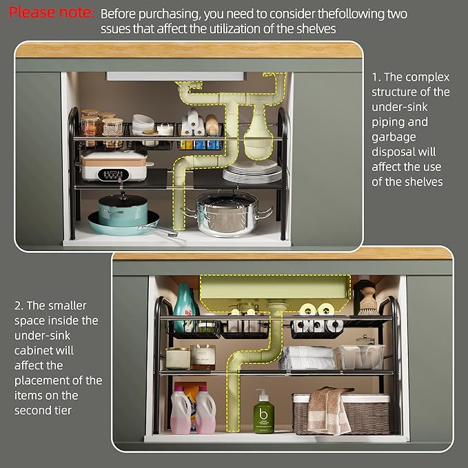 NETEL Under Sink Organizers and Storage, 2 Tier Expandable Under Cabinet Organizer Shelf with 4 Baskets and 4 Panels, Expanda
