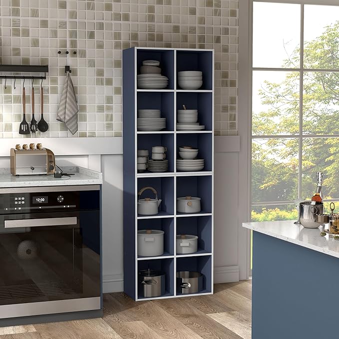 Homes: Inside + Out Apexa 6-Cube Storage Organizer Shelves, Stackable Wood Bookcase Fits Cubby Bins for Organization, Dorm Te
