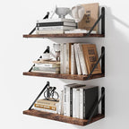 Floating Shelves for Wall, 15.7W x 8D Wide Bookshelf with Brackets Set of 3, Wood Wall Mounted Shelves for Living Room, Kitch