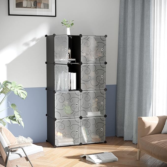 C&AHOME Cube Storage Organizer with Doors, 8-Cube Shelves, Closet Cabinet, DIY Plastic Modular Bookshelf, Storage Shelving Id