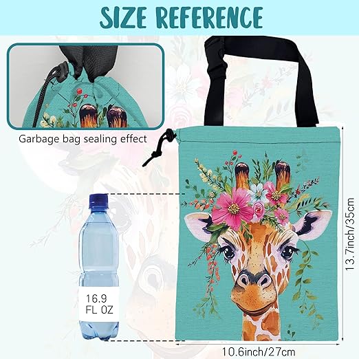 Car Trash Bag Watercolor Giraffe and Floral Hanging Drawstring Car Organizer and Storage Bag with Adjustable Buckle Canvas Garbage Bin for Back Seat or Hanging Headrest Car Decor