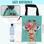 Car Trash Bag Watercolor Giraffe and Floral Hanging Drawstring Car Organizer and Storage Bag with Adjustable Buckle Canvas Garbage Bin for Back Seat or Hanging Headrest Car Decor