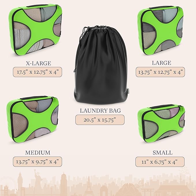 Shacke Packing Cubes for Travel 5 Set - Premium Luggage Organizer Bags - Versatile Travel Organizer for Women and Men - Optim