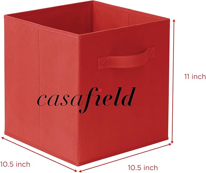 Casafield Set of 6 Collapsible Fabric Cube Storage Bins, Red - 11" Foldable Cloth Baskets for Shelves, Cubby Organizers & Mor
