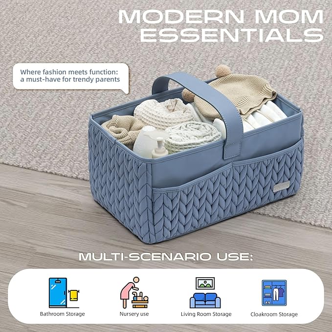 Luxurious Baby Diaper Caddy, Nursery Storage Basket for Newborn Essentials, Travel Baby Basket for Diapers Baby Wipes, Organi