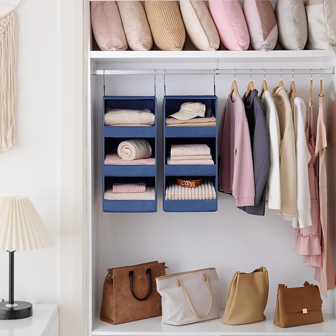 GRANNY SAYS 3-Shelf Closet Organizers and Storage, Foldable Hanging Closet Organizer, Closet Hanging Shelves with 2 Metal Hoo