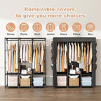 Wardrobe Closet Portable Closets for Hanging Clothes Large Capacity Clothes Rack with Cover, 3 Hanging Rods, 6 Shelves and 8 