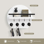 Nekon Key Holder for Wall - 9.8 Inch Apartment Wall Decor with Shelf and 8 Key Hooks, Circular Wood Key Hanger for Home Decor