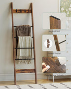 Hzuaneri Blanket Ladder for Living Room, Decorative Quilt Rack with 4 Removable Hooks, 5-Tier Farmhouse Ladder Holder Shelf O