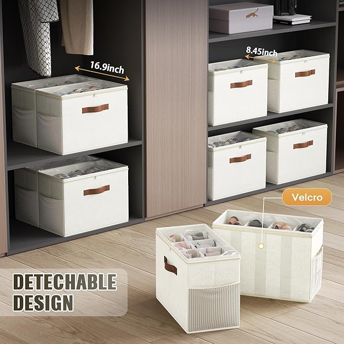 Budding Joy 2 Pack Shoe Organizer for Closet, Clear Foldable Shoe Storage Containers Adjustable Dividers Fits 16 Pairs,Shoe S