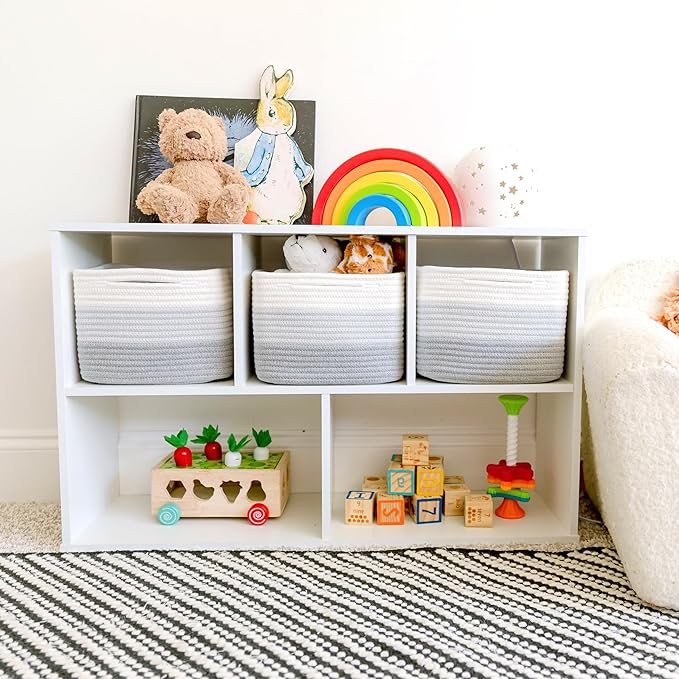 NaturalCozy Storage Cubes 9”x9”x7”Cotton Rope Woven Baskets for Organizing 3-Pack | 9 Inch Cube Storage Bin | Small Basket fo