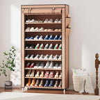 Laiensia 9-Tier Vertical Shoe Rack Organizer, Space Saving Shoe Storage Organizer, Non-Woven Cover Shoe Shelf Holds 36-45 Pai