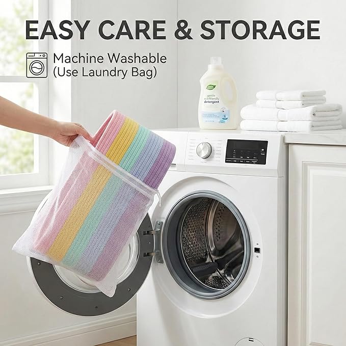 JMvicyroam 115L Extra Large Blanket Basket for Living Room - Woven Cotton Rope Laundry Hamper with Reinforced Handles - Stora