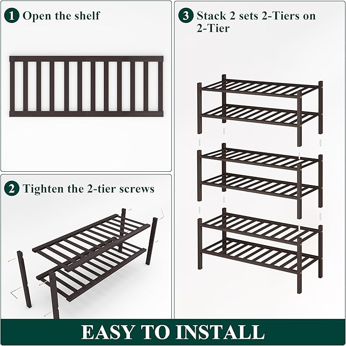 Smiry Shoe Rack, 6 Tier Bamboo Shoe Organizer, Stackable Free Standing Wooden Shoe Storage Shelf for Closet, Entryway, Front 