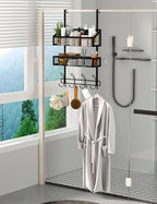 Over The Door Hooks Organizer Storage - Over The Door Hanger for Coat Rack, Storage with 12 Hook & 2 Mesh Baskets, for Bathro