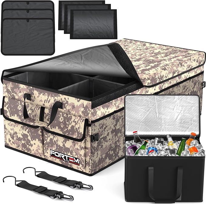 FORTEM Trunk Organizer with Cooler For SUV Car Trunk, Foldable Storage, Car Accessories for Women Men, Collapsible Bag, Perfect