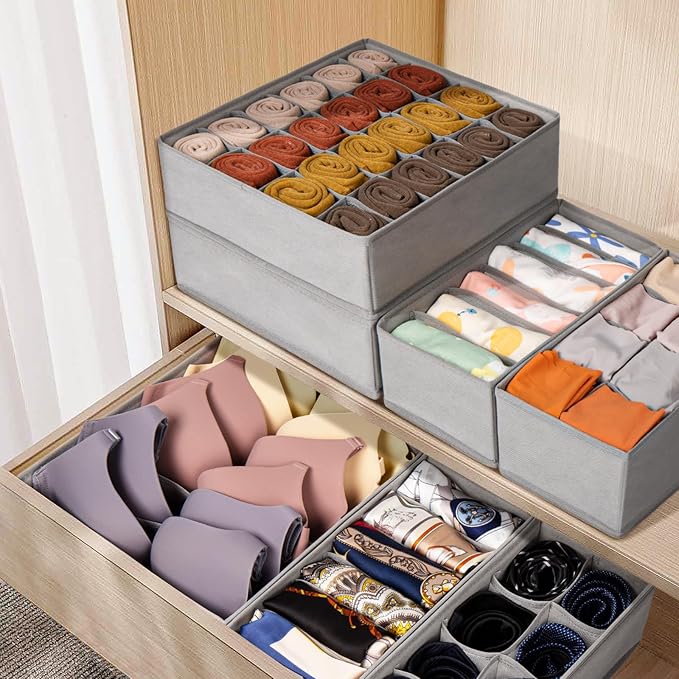 Criusia 16 Pack Sock Underwear Drawer Organizer, 96 Cells Dresser Organizer for Baby Clothes, Foldable Fabric Closet Organiza