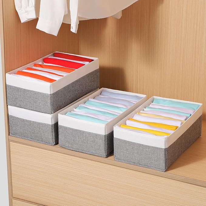4 Packs T-shirt Drawer Organizers for Clothing,10 Grids Compartment Wardrobe Storage Box, Clothes Organizer for Folded Clothe