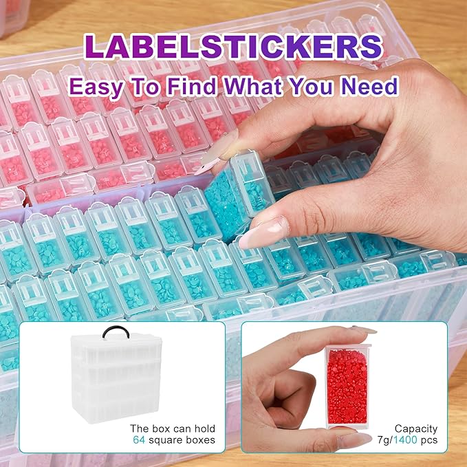 VTG Diamond Painting Storage Containers with 320 Grids Diamond Art Storage Bead Organizer Painting Accessories DIY Jewelry Cr