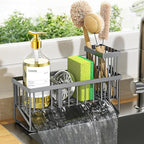 Cisily Sink Caddy Organzier with High Brush Holder, Sponge Holder for Sink, 304 Rustproof Stainless, Kitchen Countertop Soap 