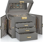 AKOZLIN 4-Tier Jewelry Box Leather Jewelry Storage Organizer with 3 Drawers Lockable for Women Girls Ring Necklace Earring Br
