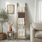 Blanket Ladder 76in Wooden Ladder Shelf Living Room Bathroom Bedroom Decorative Wall Leaning Farmhouse Quilt Display Holder R