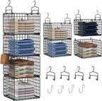 Hanging Closet Organizer, 4 Tier Metal Closet Organizers and Storage with 4 Hanging Hooks 4 S-Hooks for Wardrobe Laundry Room