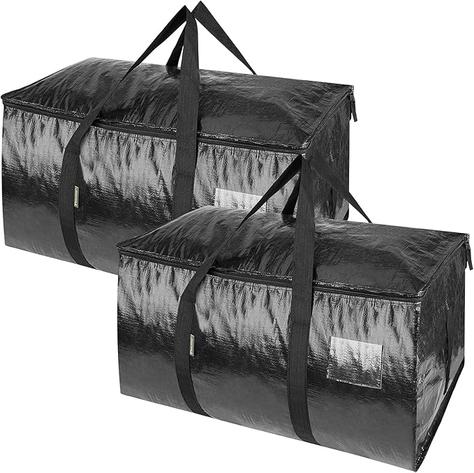 BALEINE 2-Pack Oversized Moving Bags with Reinforced Handles, Heavy-Duty Storage Tote for Clothes, Moving Supplies (Black, 2-