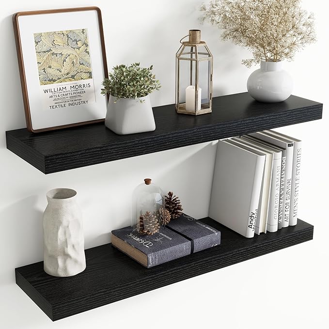 36 Inch Floating Shelves for Wall, 8 Inch Deep Floating Shelf for Storage & Display, Rustic Wall Mounted Shelf with Invisible
