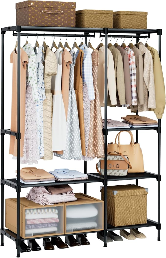 CASAMAYA Clothes Rack, Portable Closet, 44.9 Inch Large Capacity Wardrobe Closet, Clothes Storage Organizer with Shelves and 