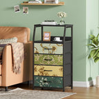 Furnulem Retro Dresser for Bedroom, Small Dresser for Closet, Vintage Nightstand with 4 Drawers, Fabric Storage Organizer Bed