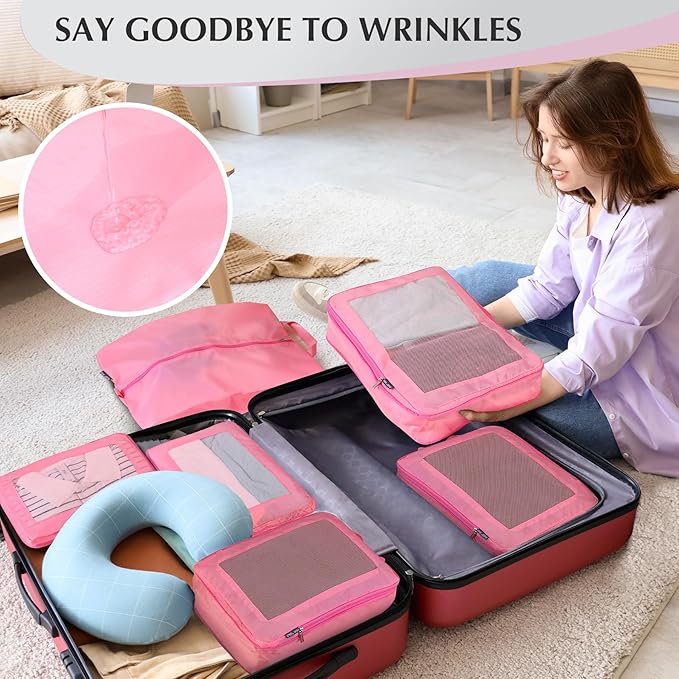 Ultralight Compression Packing Cubes for Suitcases Carry on，Compressible Mesh Packing Cubes for Travel Women Travel Essential