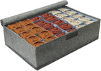 PINGMIC Gray Sock Organizer Divider 1 Pack with Lid - 30 Cell Foldable Closet Storage, Tie Organizer For Men Boxes for Socks,