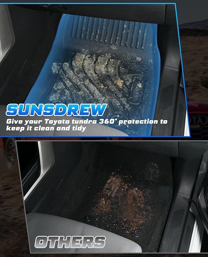 Sunsdrew Floor Mats for 2022-2025 2026 Toyota Tundra CrewMax Cab, All Weather Floor Liners for Tundra Accessories, 3PCS Front Rear 2 Rows Car Mats TPE Rubber Raised Edge