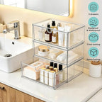 Prsildan Acrylic Makeup Organizer, 3 Pack Stackable Clear Storage Drawers for Baby Bottles Desk Organizers with 3 Drawers for