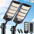 2 Pack Solar Street Lights Outdoor Waterproof,6500K LED Motion Sensor Lights,Dusk to Dawn Solar Flood Lights with Remote,Parking Lot Light,Commercial Area Lighting for Outside