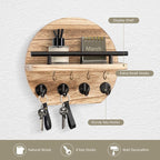 Nekon Key Holder for Wall - 9.8 Inch Apartment Wall Decor with Shelf and 8 Key Hooks, Circular Wood Key Hanger for Home Decor