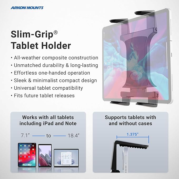 ARKON Mounts - Car Seat Rail Tablet Mount and Holder | Heavy-Duty for Car/Truck | Adjustable Angle & Height | Easy Installation & Removal | 22-inch Arm for Enhanced Accessibility & Convenience