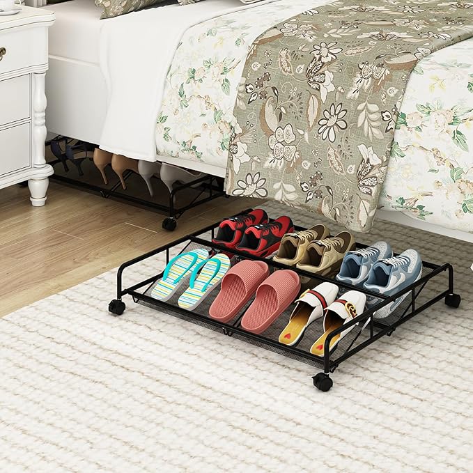 2 Pack Under Bed Shoes Storage + Plate Organizer