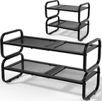 2 Tier Shoe Rack - Expandable Shoe Organizer for Closet, Adjustable Metal Shoe Shelf Storage, Stackable Long Shoe Stand Holde