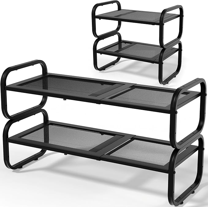 2 Tier Shoe Rack - Expandable Shoe Organizer for Closet, Adjustable Metal Shoe Shelf Storage, Stackable Long Shoe Stand Holde