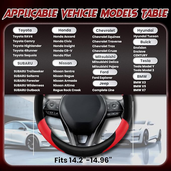 Soft Leather Steering Wheel Cover with Breathable Design and Anti-Slip Grip, Specially Designed for 14.5-15.2 inch Circular S