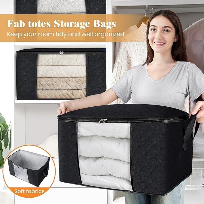 Fab totes Storage Bags,Clothes Blanket Storage Bins Foldable Closet Organizers with Reinforced Handle for Home Dorm Storage a