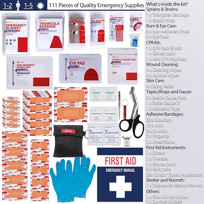 Compact First Aid Kit for Emergency - Basic Emergency Kit for Dorm,Hiking, Backpacking, Camping, Traveling, and Cycling -Smal