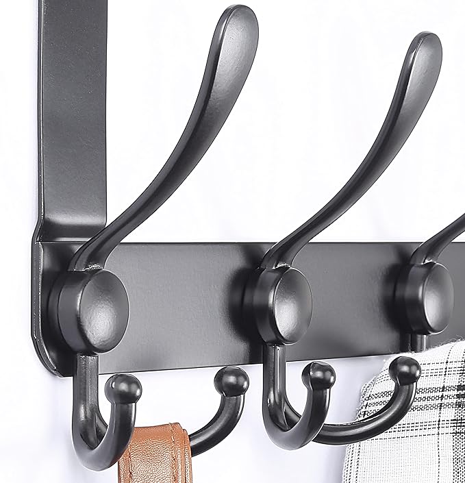 Dseap Over The Door Hook Hanger - Fits 1 3/8" to 1 3/4" Standard Doors | 5 Tri Hooks Heavy Duty Towel/Coat Rack | Door Organi