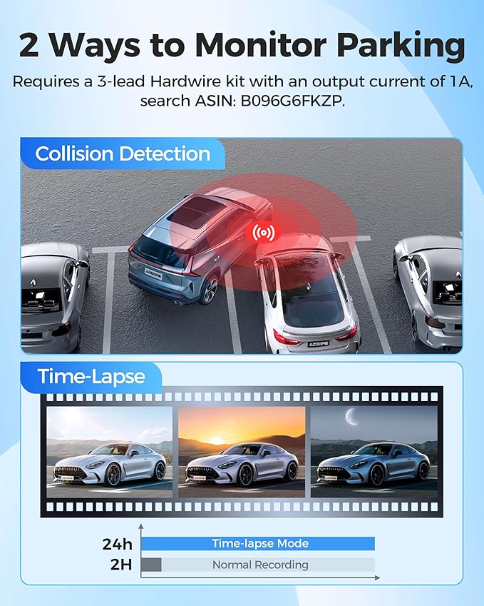 AZDOME M200 Mini Dash Cam WiFi Dashcam - Single Channel Dash Cam for Broad Road Coverage - Built-in WiFi - Full HD Resolution