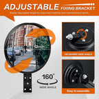 2Pcs 12" Convex Security Corner Mirror (Clear View) - Adjustable Fixing Bracket, Wide Angle, Indoor and Outdoor Use - Ideal for Warehouse, Office, Parking Garage, and Traffic Safety (Black)