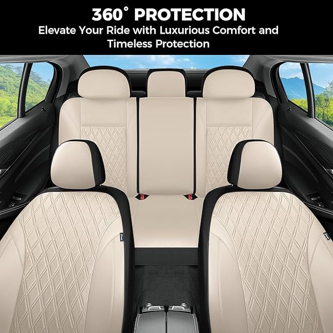 FLORICH Car Seat Covers Full Set, Leather Seat Covers for Cars, Waterproof Car Seat Protector Breathable, Universal Automotiv