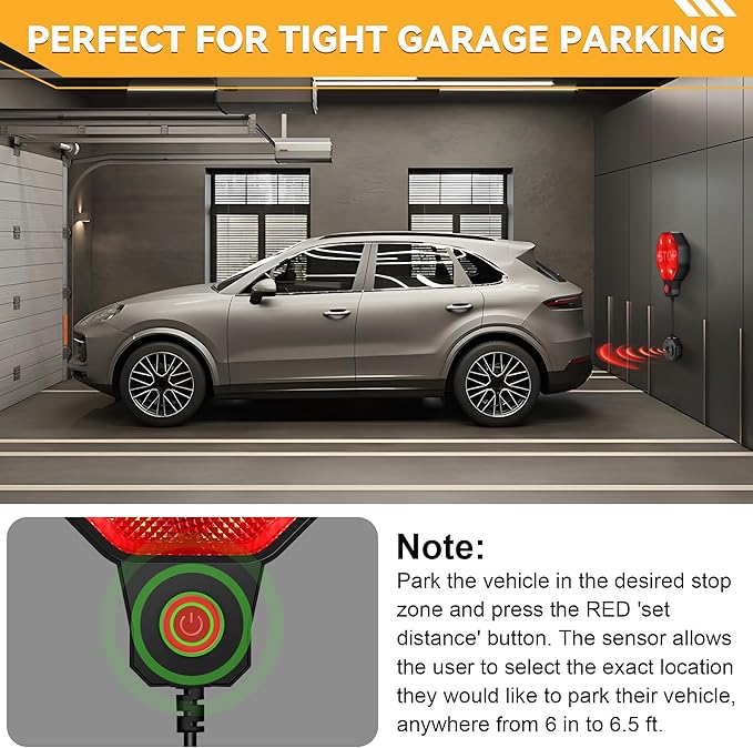1 Pack Adjustable Garage Parking Sensor with LED Display – No-Drill Parking Aid for Cars, SUVs & Pickups, Set Stop Distance 6
